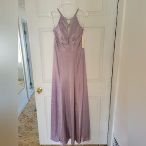 David's Bridal Galina Lavender Haze Long High Neck w Illusion